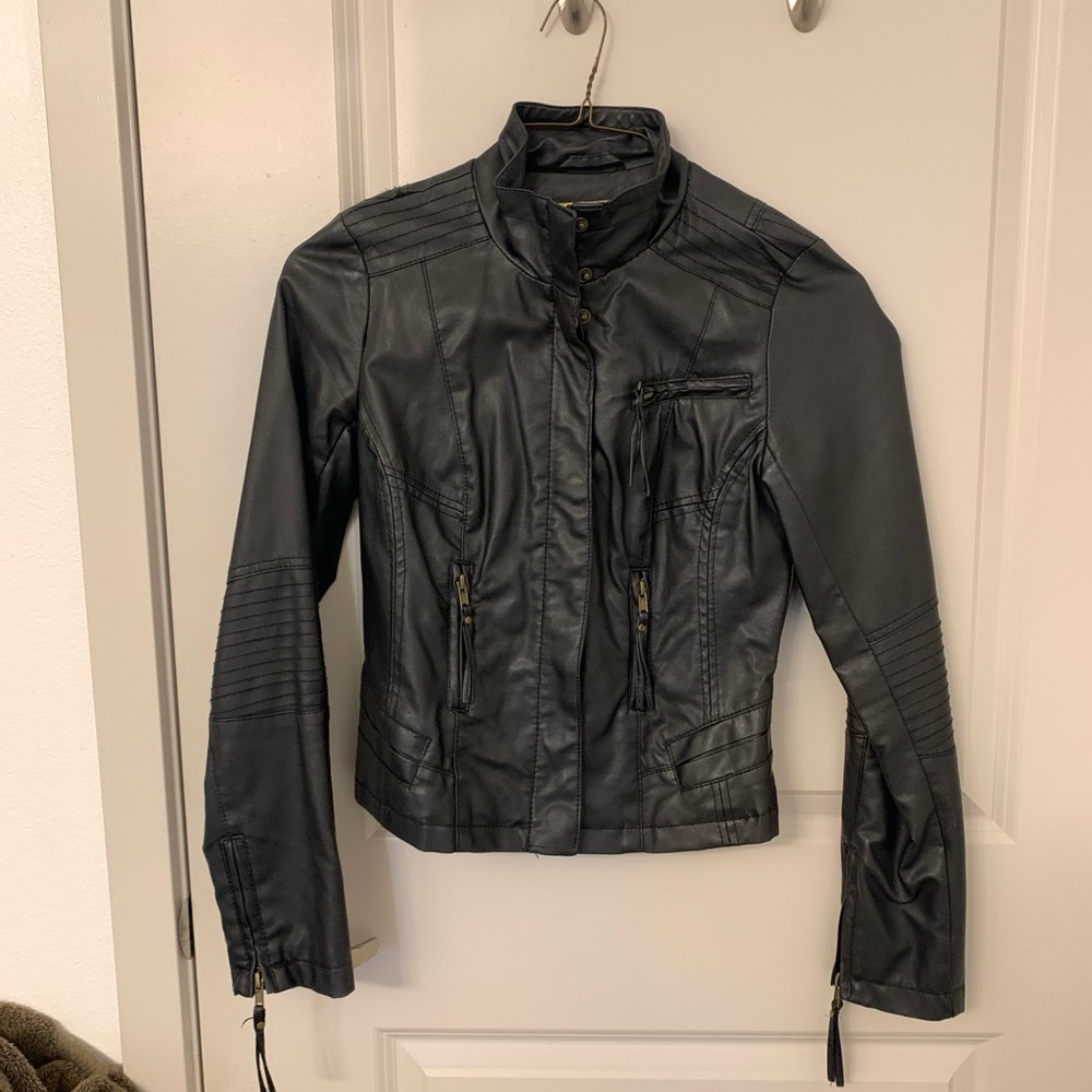 Black Pink Envelope black leather jacket